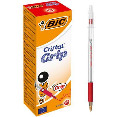 BIC Cristal Grip Ballpoint Pen Medium 0.4 mm Red Pack of 20