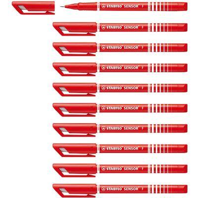 STABILO SENSOR Fineliner Pen 0.3 mm Needlepoint Red 189/40 Pack of 10