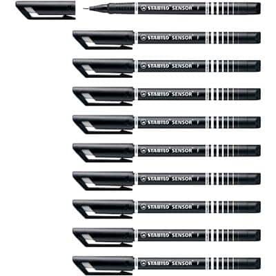 STABILO SENSOR Fineliner Pen 0.3 mm Needlepoint Black 189/46 Pack of 10