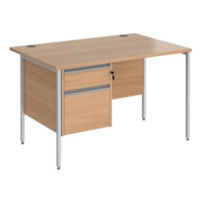 Dams International Straight Desk with Beech Coloured MFC Top and Silver H-Frame Legs and 2 Lockable Drawer Pedestal Contract 25 1200 x 800 x 725mm