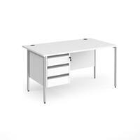 Dams International Straight Desk with White MFC Top and Silver H-Frame Legs and 3 Lockable Drawer Pedestal Contract 25 1400 x 800 x 725mm