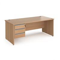 Dams International Straight Desk with Beech Coloured MFC Top and Silver Frame Panel Legs and 3 Lockable Drawer Pedestal Contract 25 1800 x 800 x 725mm
