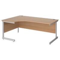 Dams International Contract 25 Left Hand Ergonomic Desk with Beech Coloured MFC Top and Silver Frame Cantilever Legs 1,800 x 1,200 x 725 mm