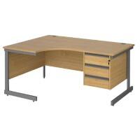 Dams International Left Hand Ergonomic Desk with 3 Lockable Drawers Pedestal and Oak Coloured MFC Top with Graphite Frame Cantilever Legs Contract 25 1600 x 1200 x 725 mm