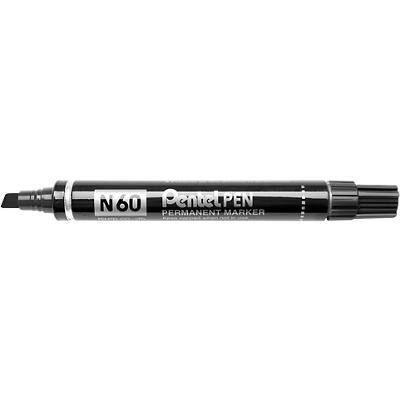 Pentel N60 Permanent Marker Medium Chisel 3.9-5.7 mm Black Waterproof Pack of 12
