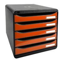 Exacompta Drawer Unit with 5 Drawers Big Box Plus Plastic Glossy Black, Orange 27.8 x 34.7 x 27.1 cm