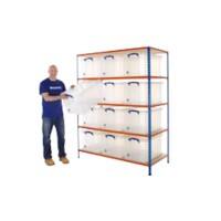 BiGDUG Shelving Unit with 5 Levels and 12 Really Useful Boxes Steel, Chipboard 1980 x 1525 x 730 mm Blue, Orange