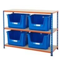 BiGDUG Premium Large Stacking Pick Bin Kit with 3 Levels and 4 Blue Bins Steel, Chipboard 915 x 1220 x 455 mm Blue, Orange