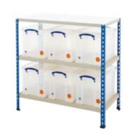 BiGDUG Shelving Unit with 3 Levels and 6 Really Useful Boxes Steel, Melamine, Chipboard 915 x 915 x 455 mm Blue, Grey