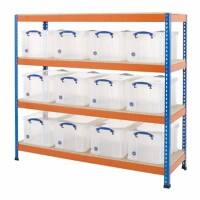 BiGDUG Shelving Unit with 4 Levels and 12 Really Useful Boxes Steel, Chipboard 1677 x 1830 x 610 mm Blue, Grey