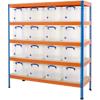 BiGDUG Shelving Unit with 5 Levels and 16 Really Useful Boxes Steel, Chipboard 1980 x 1830 x 610 mm Blue, Orange