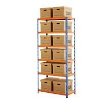 BiGDUG Industrial Shelving Unit with 6 Levels and 12 Document Boxes Steel, MDF 2045 x 900 x 450 mm Blue