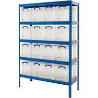 BiGDUG Shelving Unit with 5 Levels and 16 Really Useful Boxes Steel, Chipboard 1780 x 1200 x 450 mm Blue