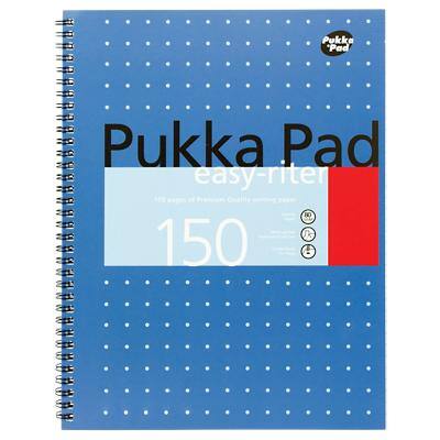 Pukka Pad Notebook Metallic Easy-Riter A4+ Ruled Spiral Bound Cardboard Hardback Blue Perforated 150 Pages Pack of 3