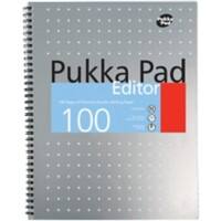 Pukka Pad Notebook Metallic Editor A4+ Ruled Spiral Bound Cardboard Hardback Grey Perforated 100 Pages Pack of 3