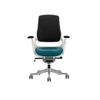 Dynamic Synchro Tilt Executive Chair Height Adjustable Arms Zure Black Back, Maringa Teal Seat, White Frame Without Headrest High Back