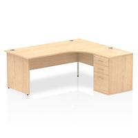 Dynamic Corner Right Hand Desk Maple MFC Panel End Leg Oak Frame Impulse 1800/1630 x 800/600 x 730mm