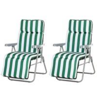 Outsunny Sun Lounger 01-0710 Steel, Polyester, Cotton Green, White Set of 2