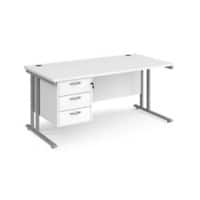 Rectangular Straight Desk White Wood Cantilever Legs Silver Maestro 25 1600 x 800 x 725mm 3 Drawer Pedestal