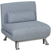 HOMCOM Convertible Sleeper Chair Blue Linen, Steel, Sponge Foam 833-066V70BU