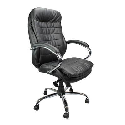 Nautilus Designs Ltd. High Back Italian Leather Faced Synchronous Executive Armchair with Integral Headrest and Chrome Base Black
