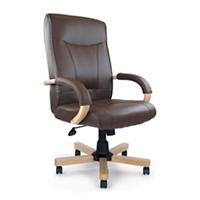 Nautilus Designs Ltd. High Back Leather Faced Executive Chair with Oak Effect Arms & Base Brown