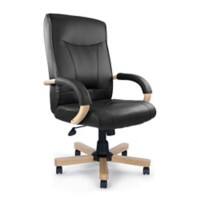 Nautilus Designs Ltd. High Back Leather Faced Executive Chair with Oak Effect Arms & Base Black