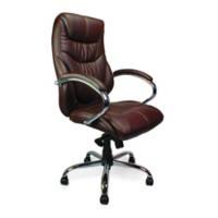 Nautilus Designs Ltd. High Back Luxurious Leather Faced Synchronous Executive Armchair with Integral headrest and Chrome Base Brown