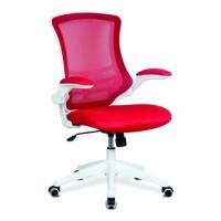 Nautilus Designs Ltd. Designer Medium Back Mesh Chair with White Shell and Folding Arms Red
