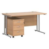 Dams International Straight Desk with 3 Drawer Pedestal SBS314B 1,400 x 800 x 725 mm