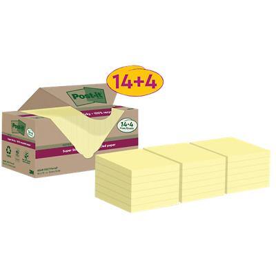 Post-it Super Sticky Recycled Notes 76 x 76 mm Canary Yellow 70 Sheets Value Pack 14 + 4 Free