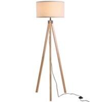HOMCOM Wood Tripod Floor Lamp Home Lighting Elegant E27 Bulb Linen Lamp Shade Beige