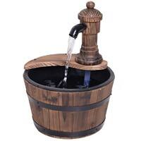 Outsunny Fir Wood Barrel Pump Fountain W/ Flower Planter, Φ27x37H cm