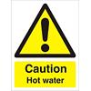 Warning Sign Hot Water Plastic Yellow, Black 7.5 x 5 cm  Pack of 5