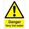 Warning Sign Very Hot Water Plastic 7.5 x 5 cm Pack of 5