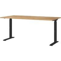GERMANIA Height Adjustable Sit Stand Desk Chipboard, Metal Oak Black C-Foot 1,600 x 800 x 910 mm