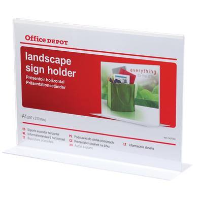 Office Depot Landscape Sign Holder A4 Transparent Plastic 297 x 85 x 214mm