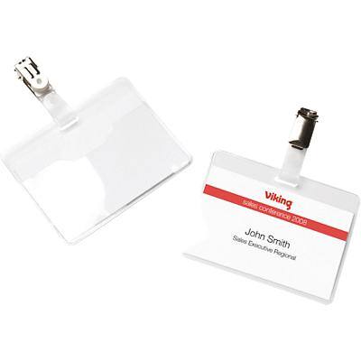 Viking Standard Name Badge with Clip Landscape 90 x 60 mm Pack of 25