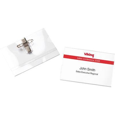 Viking Standard Name Badge with Crocodile Clip and Pin Landscape 90 x 60 mm Pack of 25