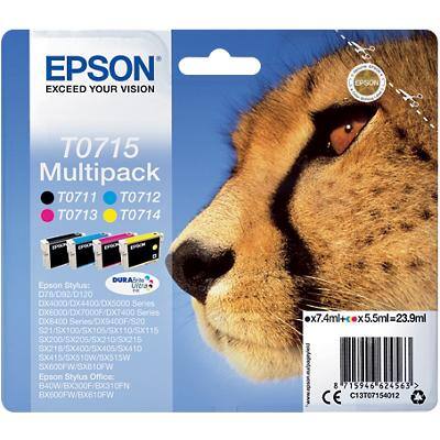 Epson T0715 Original Ink Cartridge C13T07154012 Black& 3 Colours Multipack Pack of 4