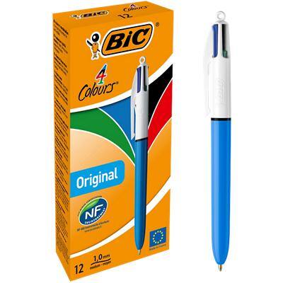 BIC 4 Colours Ballpoint Pen Black, Blue, Red, Green Medium 0.4 mm Refillable Pack of 12