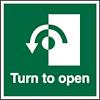 Exit Sign Turn To Open with Anti-Clockwise Arrow Vinyl 10 x 10 cm
