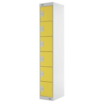 LINK51 Standard Mild Steel Locker with 6 Doors Standard Deadlock Nest 1 300 x 450 x 1800mm Grey & Yellow