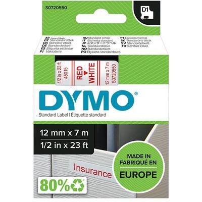 DYMO D1 Labelling Tape Authentic 45015 S0720550 Adhesive Red on White 12 mm x 7 m