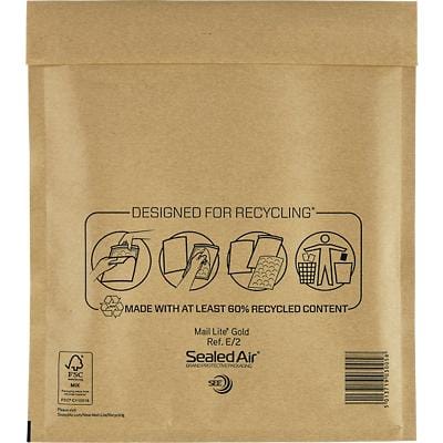 Mail Lite Mailing Bag E/2 Gold Plain 220 (W) x 260 (H) mm Peel and Seal 80 gsm Pack of 100