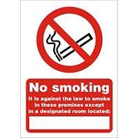 Prohibition Sign No Smoking Plastic Red 14.8 x 21 cm