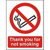 Prohibition Sign Thank You For Not Smoking Self Adhesive PVC 15 x 20 cm