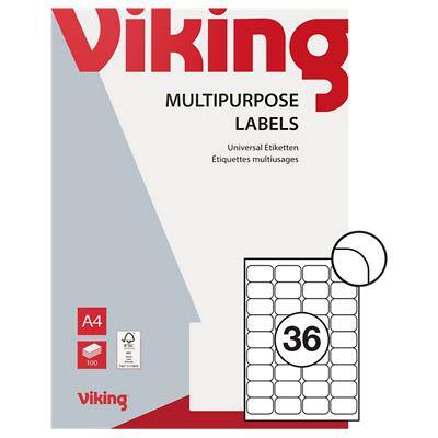 Viking Multipurpose Labels Self Adhesive 49 x 30 mm White 100 Sheets of 36 Labels