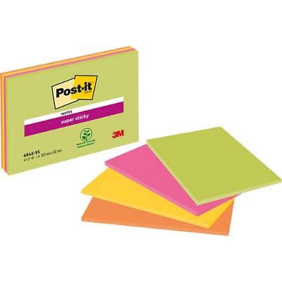 Post-it Super Sticky Notes 203 x 152 mm Assorted Rectangular Plain 4 Pads of 45 Sheets