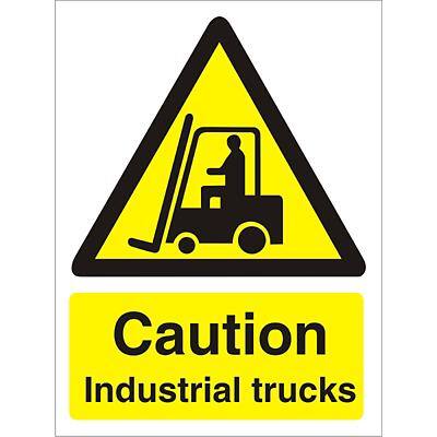 Warning Sign Caution Industrial Trucks Self Adhesive PVC 15 x 20 cm